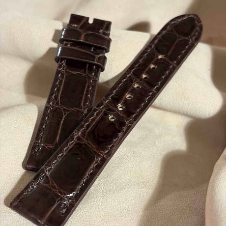 cro-2163 クロコダイル  腕時計ベルト グロス仕上げ ダークブラウン (ラグ幅20 mm - バックル幅18 mm)