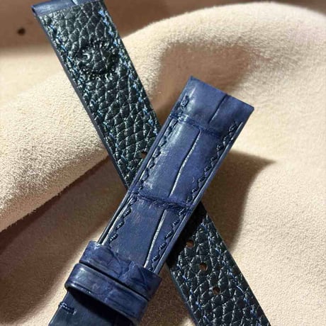 cro-2232  クロコダイル ヌバック仕上げ  腕時計ベルト ネイビー (ラグ幅19 mm - バックル幅16 mm)