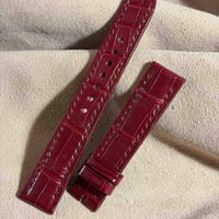 cro-2195 クロコダイル  腕時計ベルト レッドプルーン (ラグ幅18 mm - バックル幅16 mm)