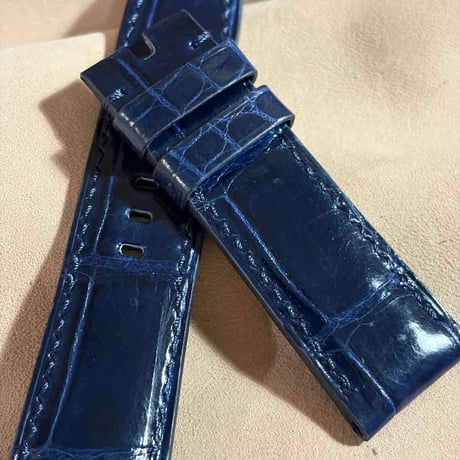 cro-2181 クロコダイル  腕時計ベルト グロス仕上げ ネイビー (ラグ幅24 mm - バックル幅22 mm)