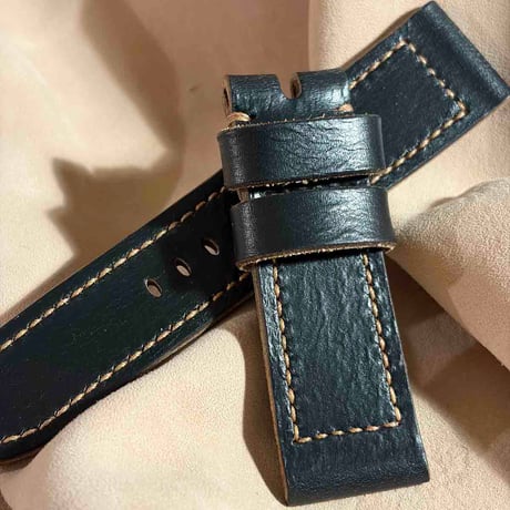 hor-288  HORWEEN クロムエクセルレザー / ブラック 腕時計ベルト (ラグ24mm - バックル幅22mm)