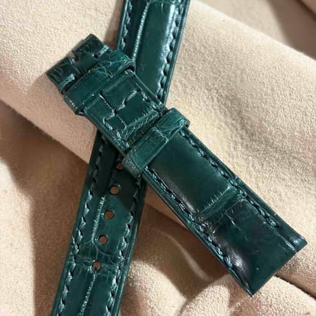 cro-2212 クロコダイル  腕時計ベルト グリーン (ラグ幅18 mm - バックル幅16 mm)