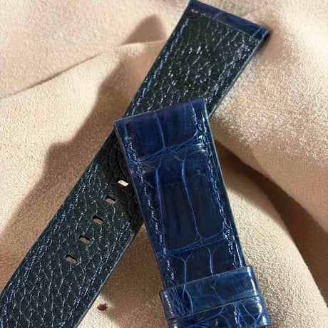 cro-2187 クロコダイル  腕時計ベルト グロス仕上げ ネイビー (ラグ幅26 mm - バックル幅22 mm)