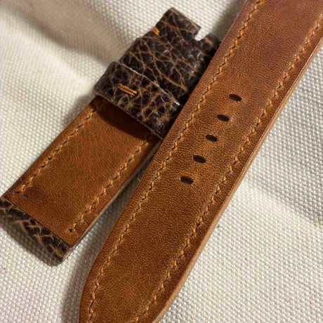 hor-282 B級品  HORWEEN バイソンレザー / ブラウン 腕時計ベルト (ラグ24mm - バックル幅22mm)