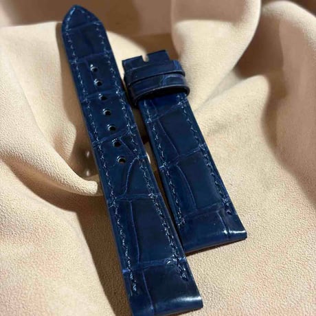 cro-2172 クロコダイル  腕時計ベルト グロス仕上げ ネイビー (ラグ幅19 mm - バックル幅16 mm)