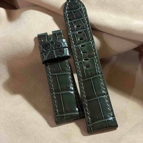 cro-2176 クロコダイル  腕時計ベルト グロス仕上げ グリーン (ラグ幅22 mm - バックル幅20 mm)
