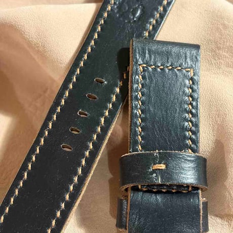 hor-288  HORWEEN クロムエクセルレザー / ブラック 腕時計ベルト (ラグ24mm - バックル幅22mm)