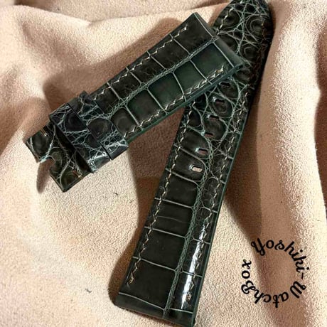cro-2186 クロコダイル  腕時計ベルト グロス仕上げ オリーブ (ラグ幅26 mm - バックル幅22 mm)