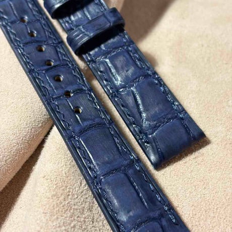 cro-2226  クロコダイル ヌバック仕上げ  腕時計ベルト ネイビー (ラグ幅18 mm - バックル幅16 mm)