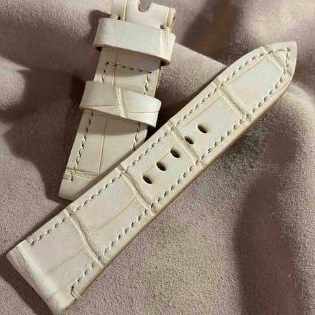 exh-89 タンニン鞣しアリゲーター ヌバック仕上げ 腕時計ベルト  (ラグ幅26mm - バックル幅22mm)