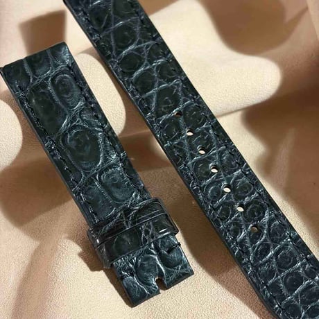 cro-2161 クロコダイル  腕時計ベルト ブラック (ラグ幅20 mm - バックル幅18 mm)