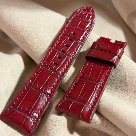 cro-2213 クロコダイル  腕時計ベルト レッドプルーン (ラグ幅26 mm - バックル幅22 mm)