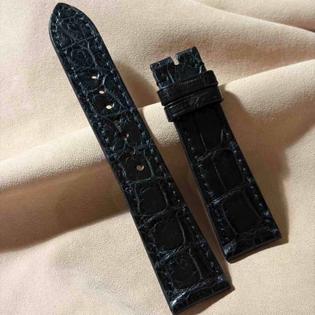 cro-2245  クロコダイル  腕時計ベルト ブラック (ラグ幅21 mm - バックル幅18 mm)