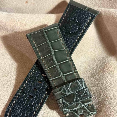 cro-2186 クロコダイル  腕時計ベルト グロス仕上げ オリーブ (ラグ幅26 mm - バックル幅22 mm)