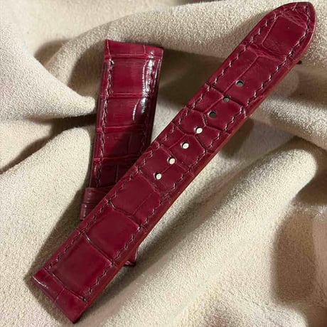 cro-2210 クロコダイル  腕時計ベルト レッドプルーン (ラグ幅20 mm - バックル幅18 mm)