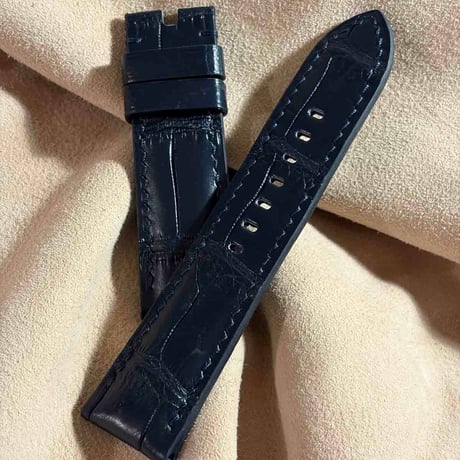 cro-2207 クロコダイル  腕時計ベルト ネイビー (ラグ幅24 mm - バックル幅22 mm)