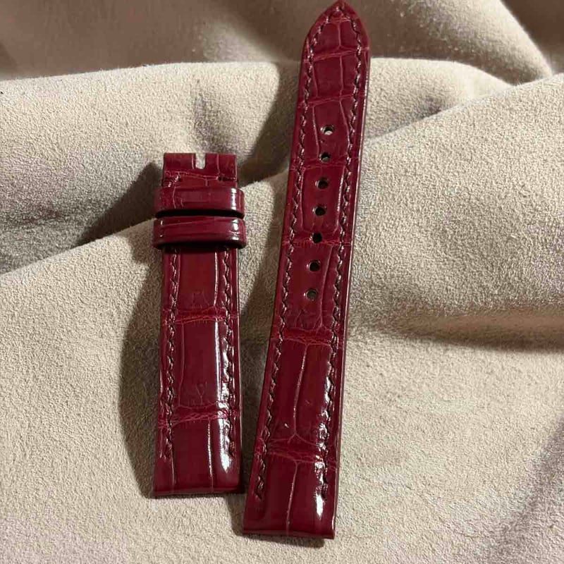 cro-2195 クロコダイル 腕時計ベルト レッドプルーン (ラグ幅18 mm