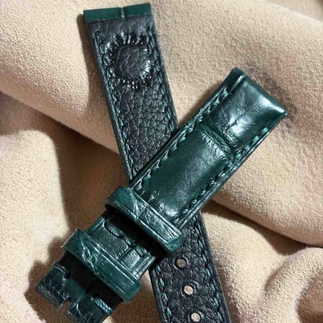 cro-2212 クロコダイル  腕時計ベルト グリーン (ラグ幅18 mm - バックル幅16 mm)