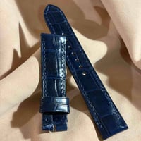 cro-2162 クロコダイル  腕時計ベルト グロス仕上げ ネイビー (ラグ幅20 mm - バックル幅18 mm)