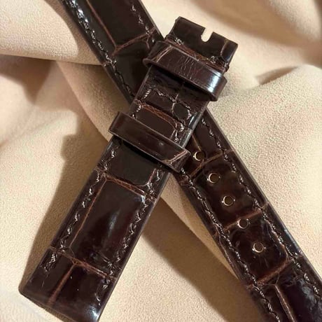 cro-2184 クロコダイル  腕時計ベルト グロス仕上げ ダークブラウ (ラグ幅18 mm - バックル幅16 mm)