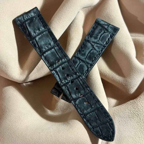 cro-2223  クロコダイル ヌバック仕上げ  腕時計ベルト ネイビー (ラグ幅21 mm - バックル幅18 mm)