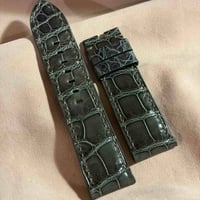 cro-2179 クロコダイル  腕時計ベルト グロス仕上げ オリーブ (ラグ幅24 mm - バックル幅22 mm)