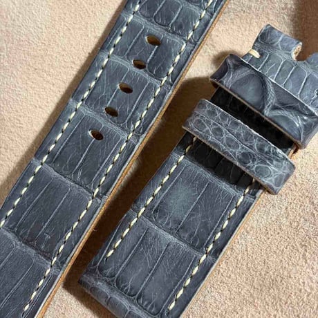 exh-102 アリゲーター インクブラック 腕時計ベルト  (ラグ幅24mm - バックル幅22mm)