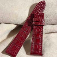 cro-2191 クロコダイル  腕時計ベルト レッドプルーン (ラグ幅21 mm - バックル幅18 mm)