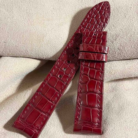 cro-2191 クロコダイル  腕時計ベルト レッドプルーン (ラグ幅21 mm - バックル幅18 mm)