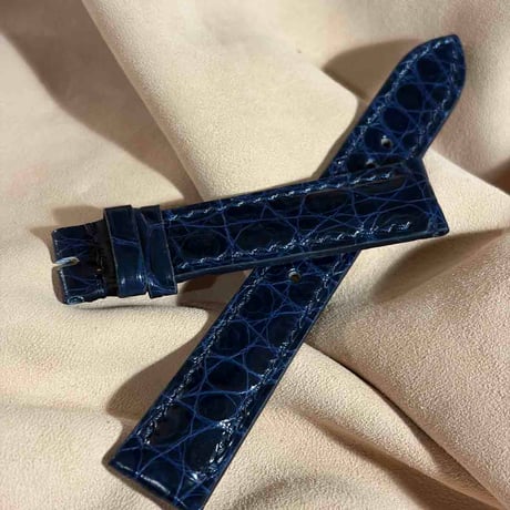 cro-2185 クロコダイル  腕時計ベルト グロス仕上げ ネイビー (ラグ幅18 mm - バックル幅16 mm)