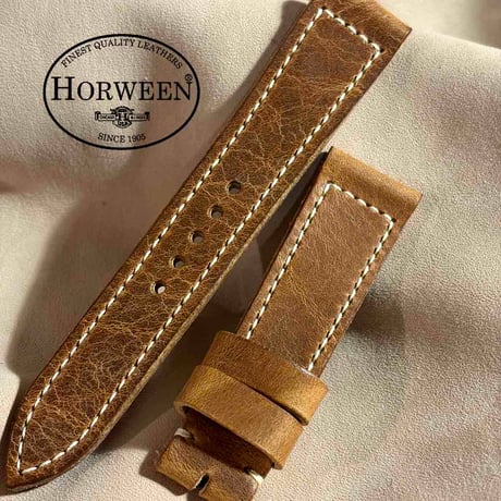 hor-293  HORWEEN ダービー / ナチュラル 腕時計ベルト (ラグ21mm - バックル幅18mm)
