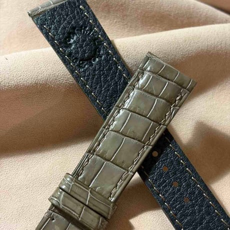 cro-2243  クロコダイル  腕時計ベルト オリーブ (ラグ幅21 mm - バックル幅18 mm)