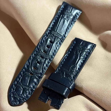 cro-2200 クロコダイル  腕時計ベルト ネイビー (ラグ幅22 mm - バックル幅20 mm)