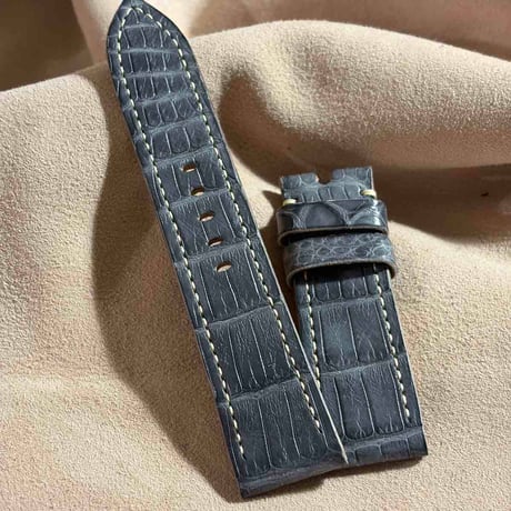 exh-102 アリゲーター インクブラック 腕時計ベルト  (ラグ幅24mm - バックル幅22mm)