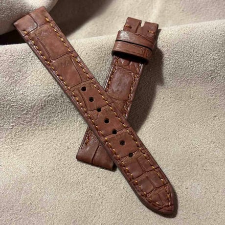 cro-2228  クロコダイル ヌバック仕上げ  腕時計ベルト ブラウン (ラグ幅18 mm - バックル幅16 mm)