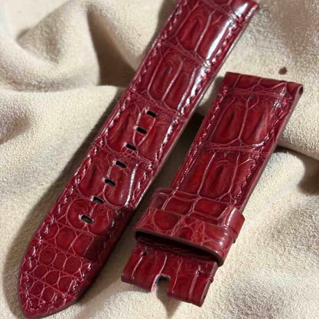 cro-2206 クロコダイル  腕時計ベルト レッドプルーン (ラグ幅24 mm - バックル幅22 mm)