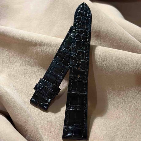 cro-2240  クロコダイル  腕時計ベルト ブラック (ラグ幅19 mm - バックル幅16 mm)