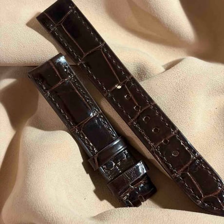 cro-2184 クロコダイル  腕時計ベルト グロス仕上げ ダークブラウ (ラグ幅18 mm - バックル幅16 mm)