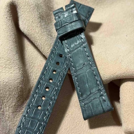 cro-2231  クロコダイル ヌバック仕上げ  腕時計ベルト グレー (ラグ幅19 mm - バックル幅16 mm)