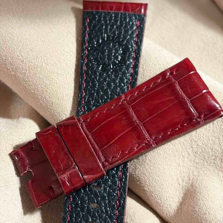 cro-2213 クロコダイル  腕時計ベルト レッドプルーン (ラグ幅26 mm - バックル幅22 mm)