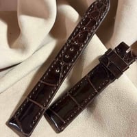 cro-2173 クロコダイル  腕時計ベルト グロス仕上げ ダークブラウン (ラグ幅19 mm - バックル幅16 mm)