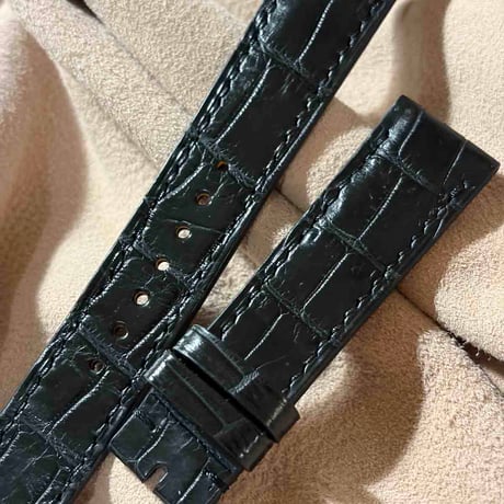 cro-2238  クロコダイル  腕時計ベルト ブラック (ラグ幅20 mm - バックル幅18 mm)