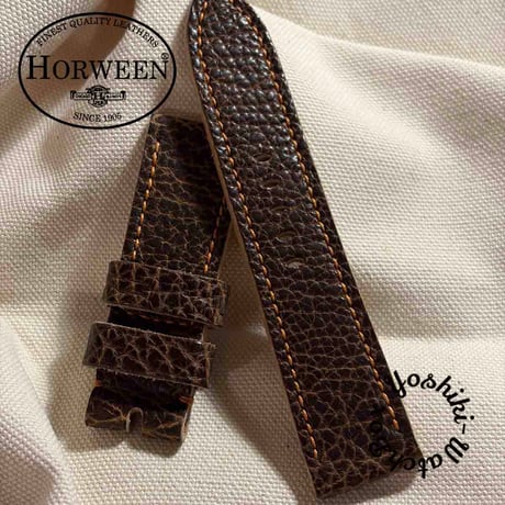 hor-282 B級品  HORWEEN バイソンレザー / ブラウン 腕時計ベルト (ラグ24mm - バックル幅22mm)