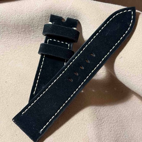 exh-107 ホエールレザー 腕時計ベルト ブラック  (ラグ幅24mm - バックル幅22mm)