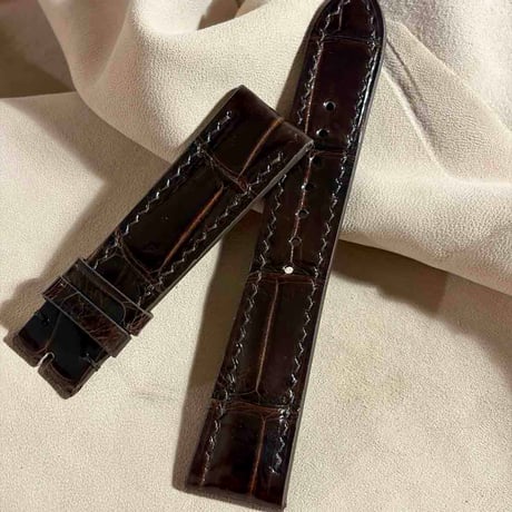 cro-2166 クロコダイル  腕時計ベルト グロス仕上げ ダークブラウン (ラグ幅21 mm - バックル幅18 mm)