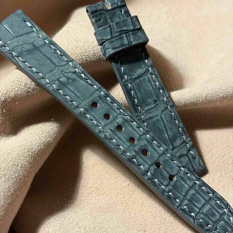 cro-2231  クロコダイル ヌバック仕上げ  腕時計ベルト グレー (ラグ幅19 mm - バックル幅16 mm)