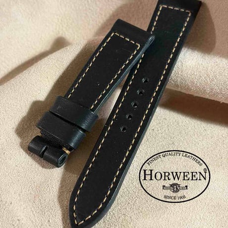 hor-292  HORWEEN ダービー / ブラック 腕時計ベルト (ラグ20mm - バックル幅18mm)