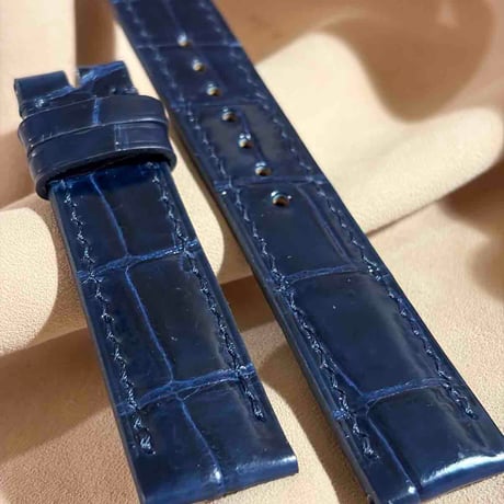 cro-2162 クロコダイル  腕時計ベルト グロス仕上げ ネイビー (ラグ幅20 mm - バックル幅18 mm)