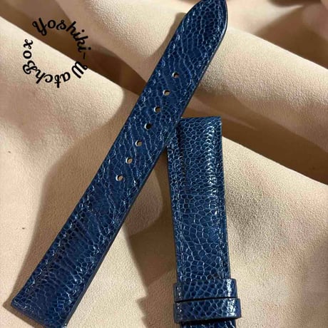 ost-472 B級品 オーストリッチレザー 腕時計ベルト ネイビー (ラグ幅19mm - バックル幅16mm)