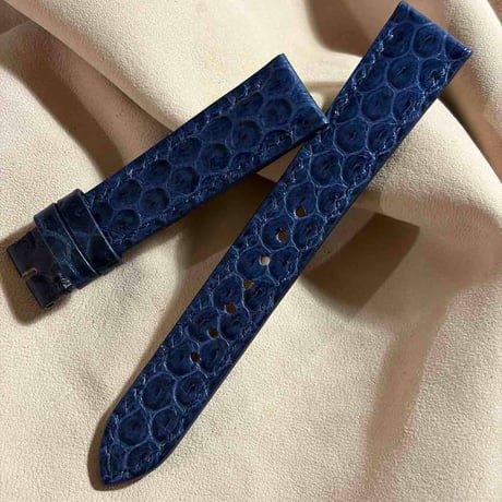 sna-177 シースネイク（ウミヘビ）腕時計ベルト ネイビー (ラグ幅19mm - バックル幅16 mm)